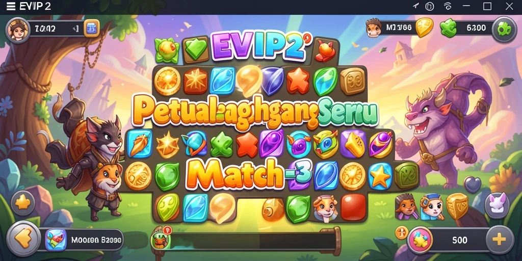 Tampilan gameplay EVIP2 yang seru dan penuh warna dalam permainan Match-3.