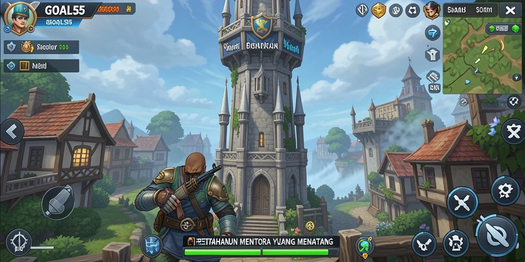 Tampilan menarik dari gameplay Tower Defense GOAL55.