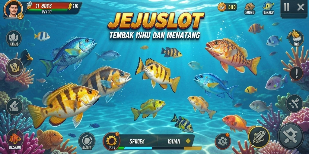Screenshot gameplay JEJUSLOT menampilkan aksi seru berburu ikan.