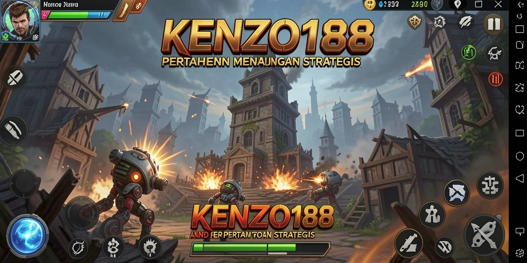 Tangkapan layar KENZO188 yang menunjukkan aksi Tower Defense yang seru.